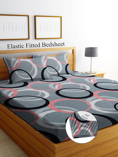 Premium Glace Cotton Elastic Fitted Double Bedsheet With Two Pillow Case