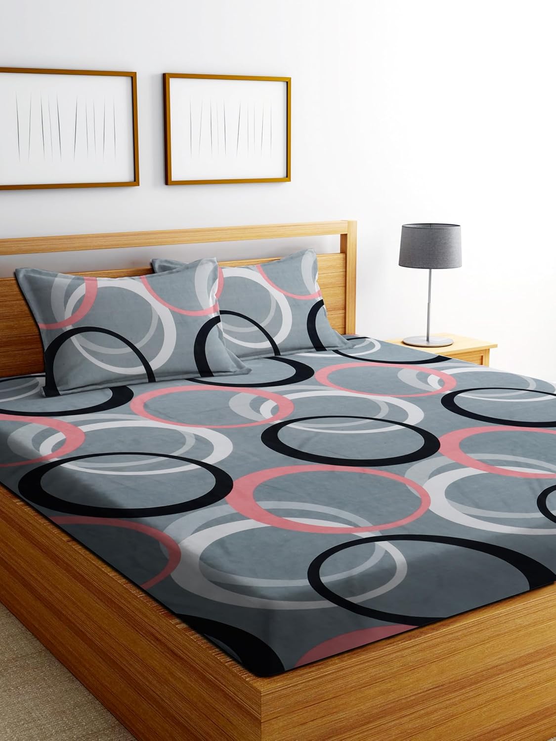 Premium Glace Cotton Elastic Fitted Double Bedsheet With Two Pillow Case