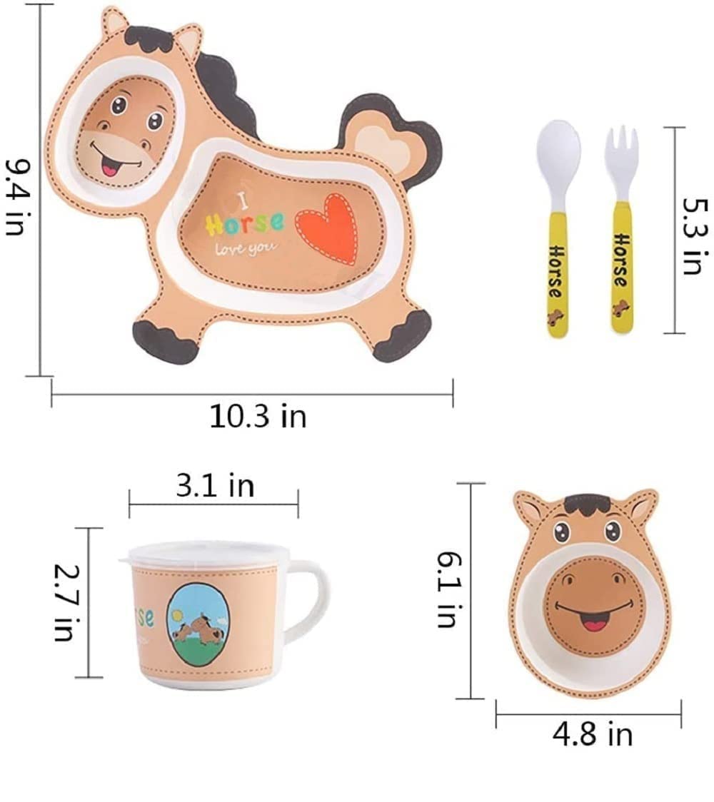 Cartoon Animal Bamboo Fiber Dinnerware Plate and Bowl Set For Kids