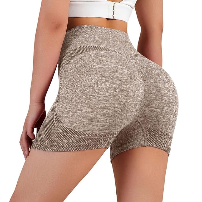 Women's Gym Shorts Booty Scrunch High Wasit Seamless Sports  (Beige)