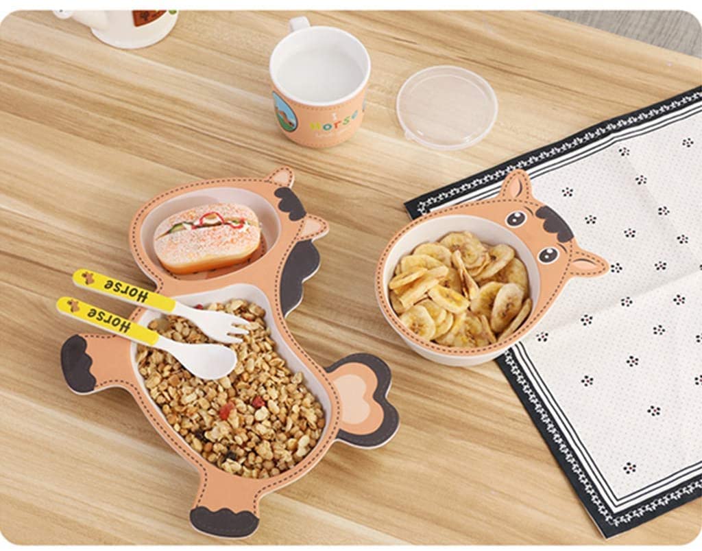 Cartoon Animal Bamboo Fiber Dinnerware Plate and Bowl Set For Kids