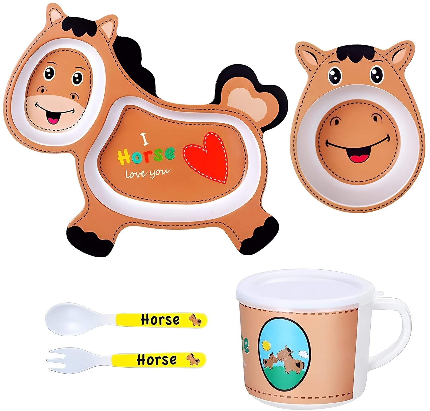 Cartoon Animal Bamboo Fiber Dinnerware Plate and Bowl Set For Kids